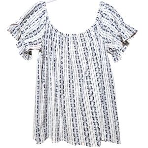 Dorothy Perkins, Women's Sz12, White & Navy Stripe Floral Boho Peasant Blouse